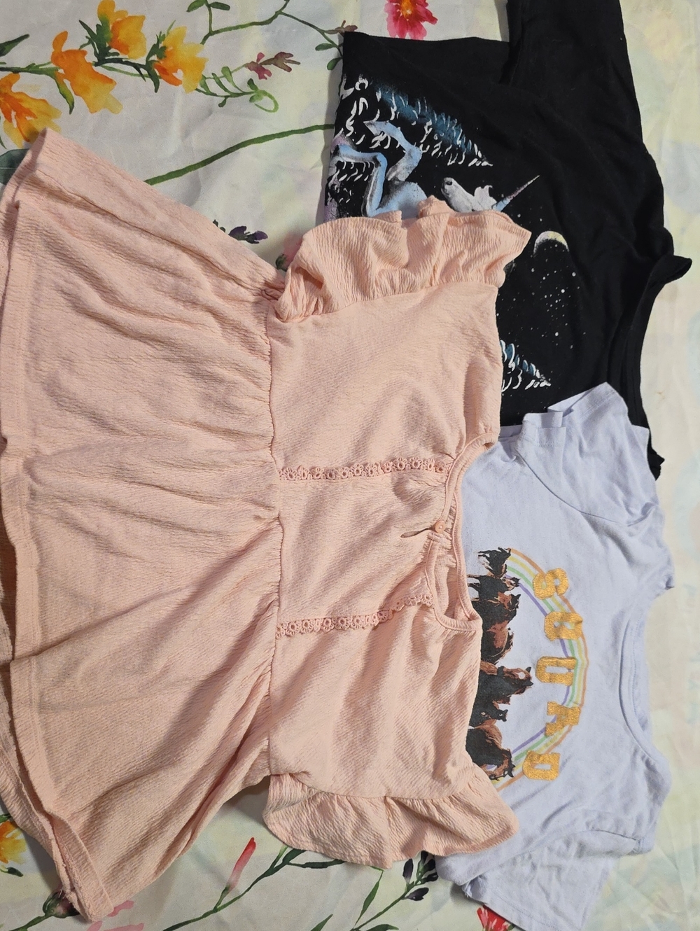 OshKosh B'gosh Puff Sleeve Top. Wonder Nation Unicorn Tee. Old Navy Horse Tee.